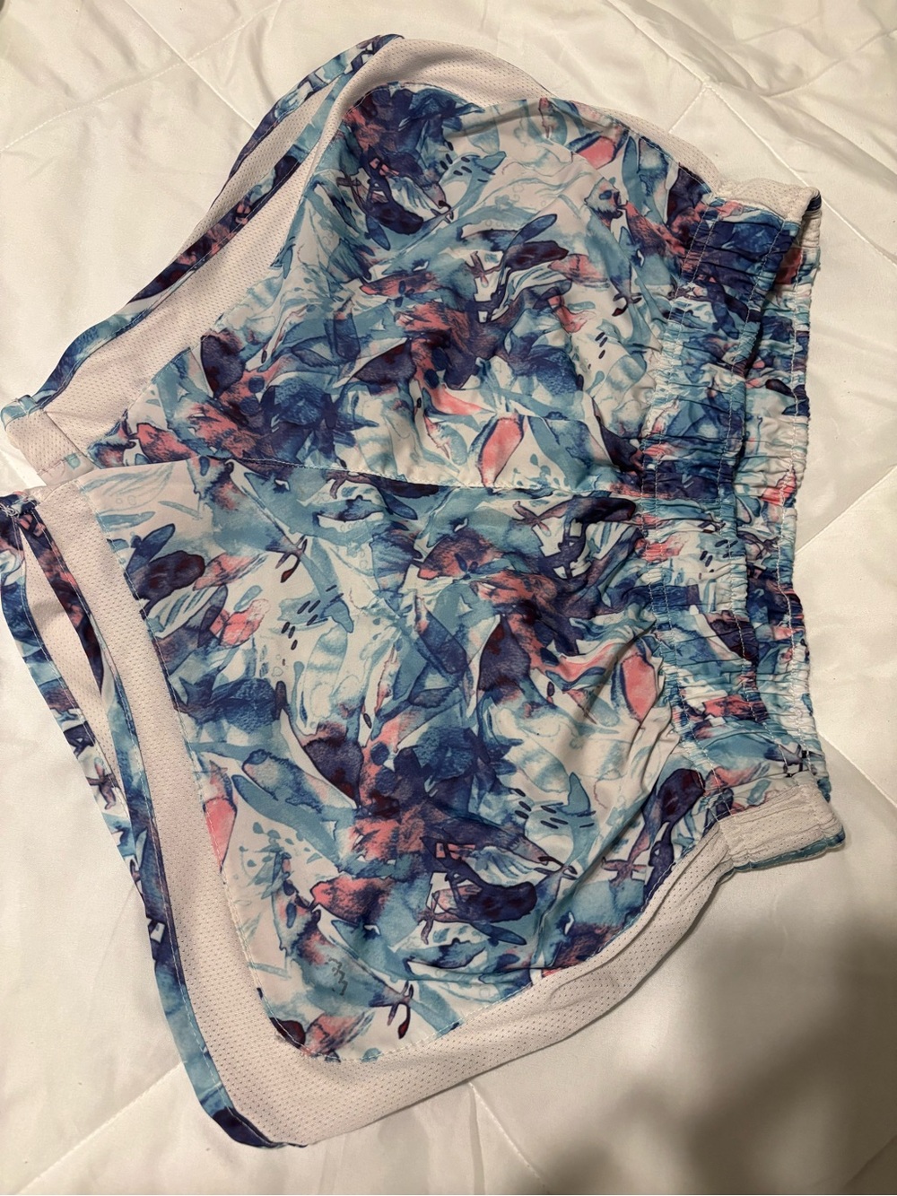 Women's Athletic Running Shorts in Blue Floral Print Medium